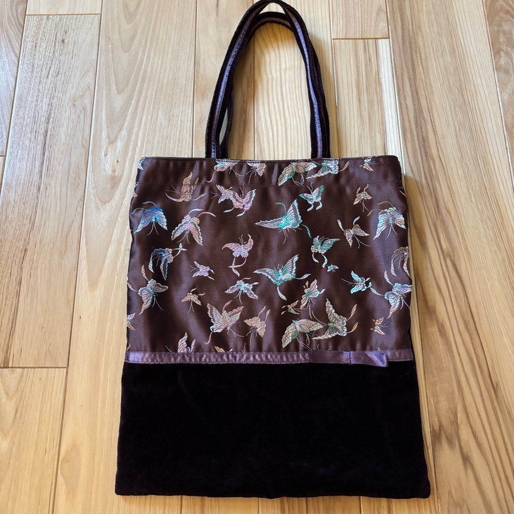 Vintage Y2K Old Navy Brown Velvet Satin Butterfly Accent Bag